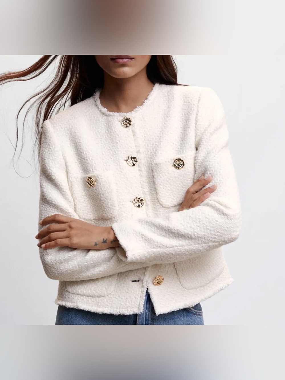 Mango Ecru Pocket Tweed Blazer size small